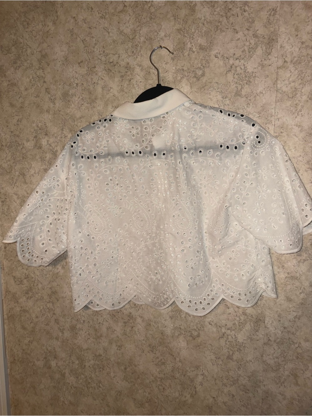 Cropped White Eyelet Scalloped Blouse